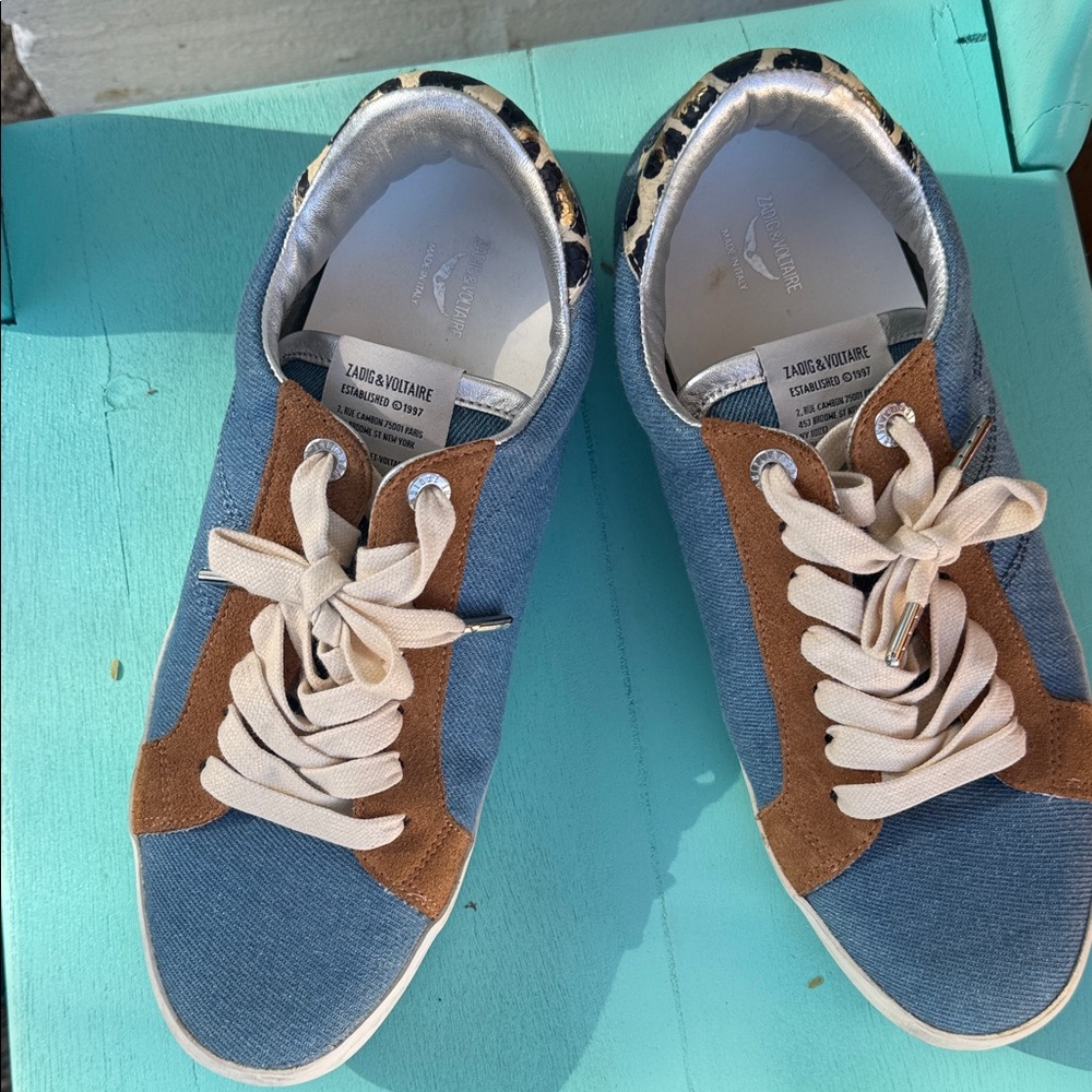 Zadig & Voltaire Denim Blue and Tan Sneakers